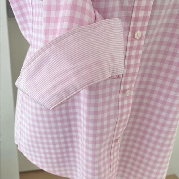 CHAPS Pink White Gingham Button Front Shirt 3/4 Sleeve Casual Office - Picture 2 of 6